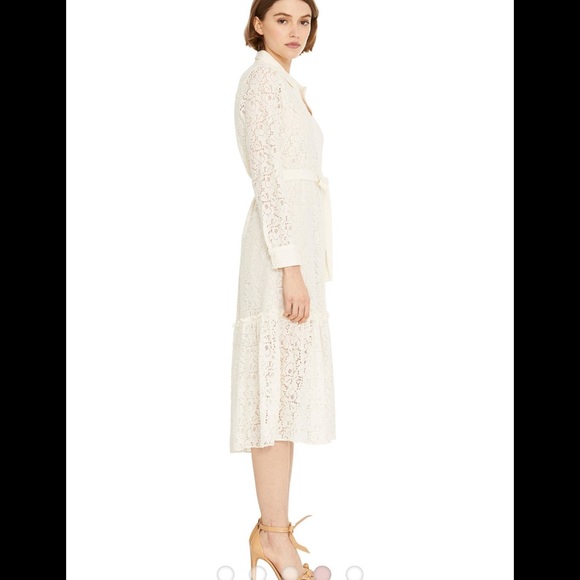 misa los angeles florence ivory lace belted button front midi shirt dress medium - Picture 7 of 10
